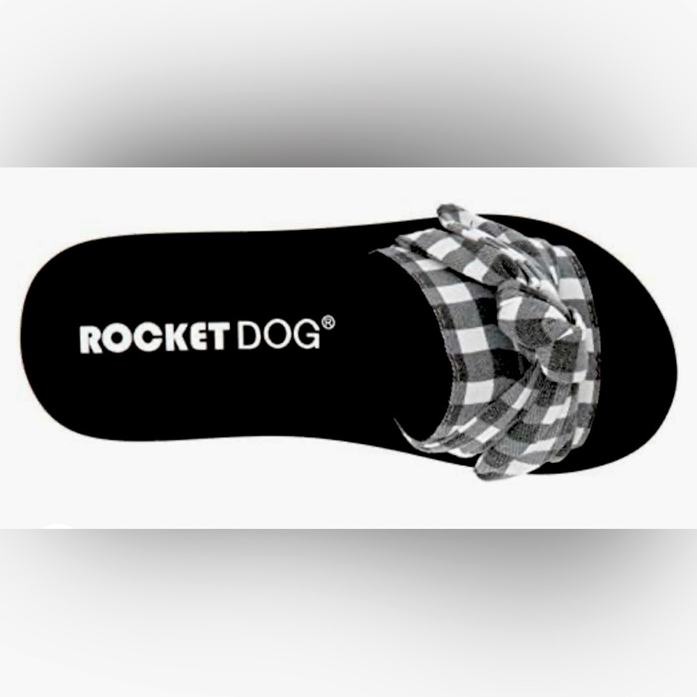 NIB Rocket Dog ladies size 9 Black and White Gingham sandals with bow accent